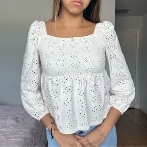 Eyelet White Cream Long Sleeve Top Size Small